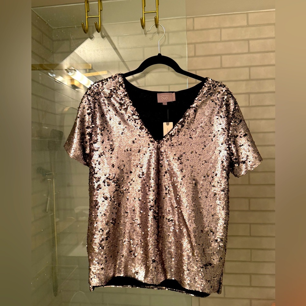 Anthropologie Vanessa Virginia sequins short sleeve top